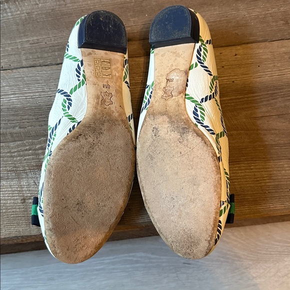 Tory Burch Blue and Green Flats with Nautical Bow, size 8 - Picture 6 of 10
